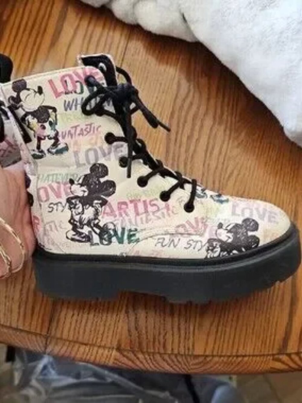 Disney Cream Multi-Color Graphic Lace-Up Kids Boots